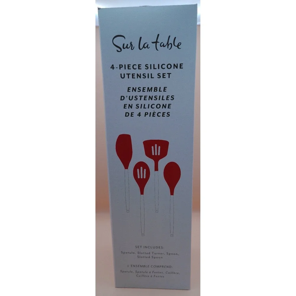 Sur La Table Red Silicone Utensil Set 4 Pc Spatula Spoon Slotted Turner Kitchen
